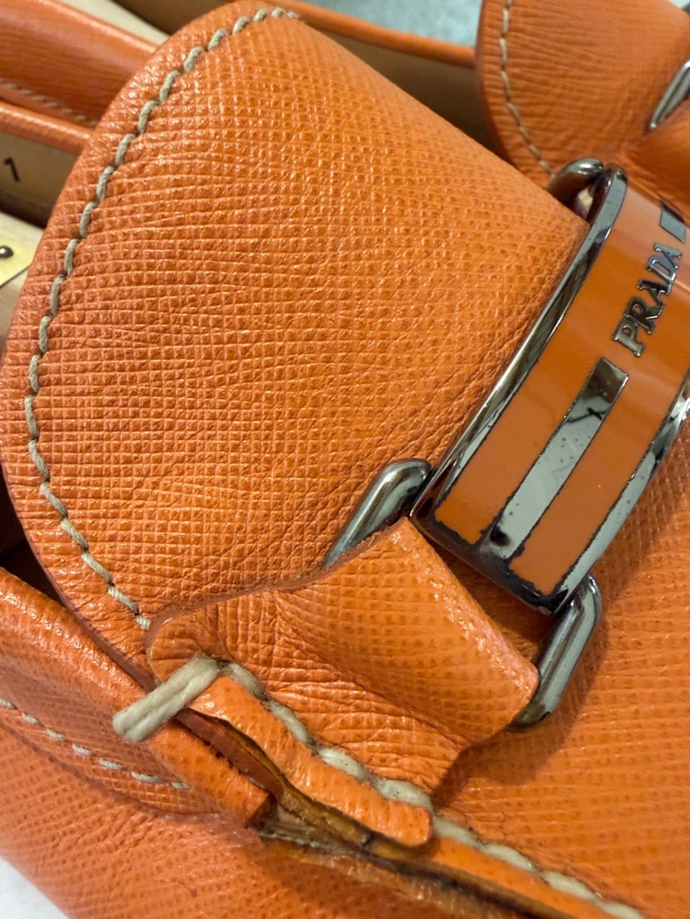 Prada Men’s Orange Leather Bit-Detail Driving Loafers Mens 11-12 - Picture 7 of 7